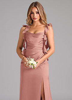 Azazie Jessamine Bridesmaid Dresses Rosette A-Line Corset Stretch Satin Dress image7