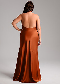 Azazie Lorena Bridesmaid Dresses Burnt Orange Mermaid Pleated Stretch Satin Dress image8
