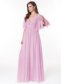 Azazie Temeka Bridesmaid Dresses Candy Pink A-Line Ruched Chiffon Dress image7