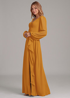 Azazie Simone Abiti da Damigella Abito A-Line in Chiffon Manica Lunga Caramello image6