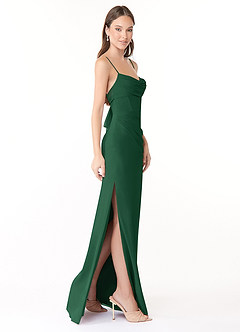Azazie Mai Abiti da Damigella Abito Tubino in Chiffon Plissettato Verde Scuro image3