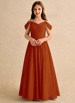 Azazie Chelo Girls Formal Abiti da Ragazza di Fiori Abito A-Line in Chiffon Plissettato Paprika image4