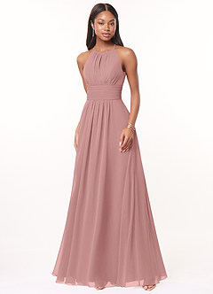 Azazie Bonnie Robes de demoiselle d'honneur Robe Trapèze en Mousseline de soie Trou de serrure froncé Rose Poussiéreuse image1