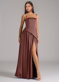 Azazie Adeline Bridesmaid Dresses Espresso A-Line Strapless Stretch Satin Convertible Dress image6