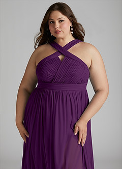 Azazie Hillian Abiti da Damigella Abito A-Line in Maglia con Scollo Halter a Pieghe Uva image13