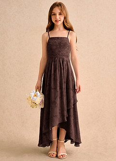 Azazie Twilight Girls Formal Sukienki dla dziewczynek sypiących kwiaty Litera A Plisowana Kwiatowe wypalenie Asymetryczny Sukienka image4