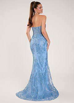 Zeoga Bleu Clair Robe de bal en tulle à paillettes et perles image2