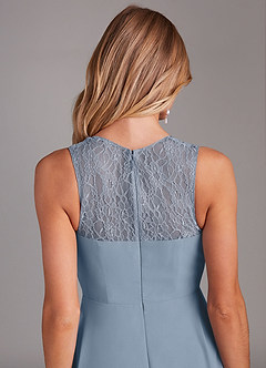Azazie Vina Bridesmaid Dresses Dusty Blue A-Line Lace Chiffon Dress image7