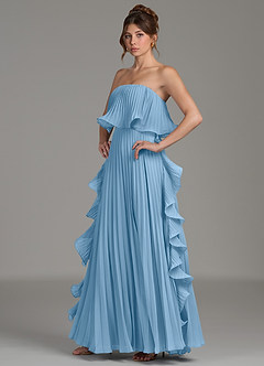 Azazie Alexia Bridesmaid Dresses Steel Blue A-Line Ruched Chiffon Dress image3
