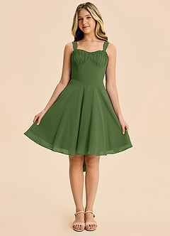 Azazie Arie Junior Olive A-Line Ruched Chiffon Dress image6