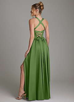 Azazie Francis Bridesmaid Dresses Basil A-Line Corset Stretch Satin Dress image7