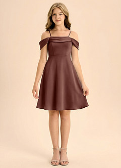 Azazie Anselie Junior Vestido de Expresado de Satén Elástico de Corte en A con Plisado image3