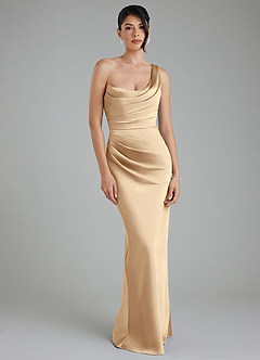 Azazie Sabrina Robes de demoiselle d'honneur Robe Sirène en Satin extensible Corset Champagne image6