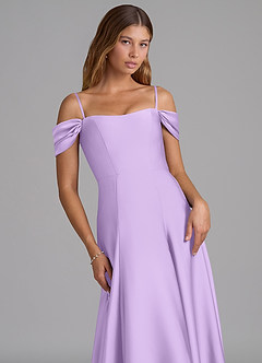 Azazie Seriana Jurken voor bruidsmeisjes Converteerbaar Jurk van Stretch Satijn met A-Lijn Off the Shoulder Lila image2