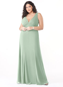 Azazie Christiana Final Sale Agave A-Line V-Neck Pleated Chiffon Dress image7