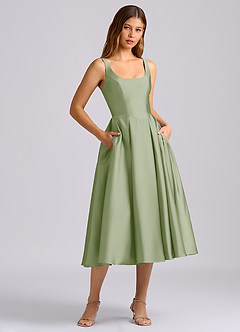 Azazie Amalie Bridesmaid Dresses Dusty Sage A-Line Pleated Stretch Satin Dress image3