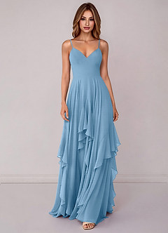 Azazie Zaina Robes de demoiselle d'honneur Robe Trapèze en Mousseline de soie Acier Bleuté image4