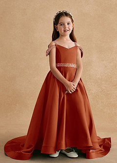 Azazie Jodi vestidos de niña de las flores Vestido de Pimenton de Satin Mate de Corte En A image4