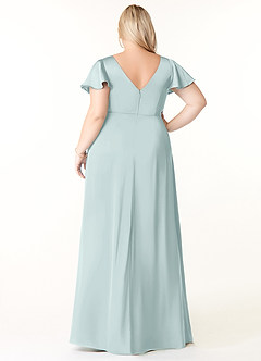 Azazie Soren Bridesmaid Dresses Mist A-Line Pleated Stretch Satin Dress image2
