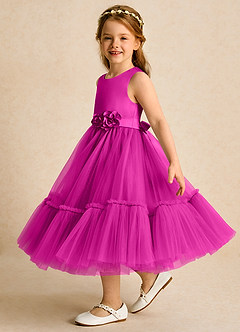 Azazie Miracle Flower Girl Dresses Fuchsia A-Line Bow Matte Satin Dress image3