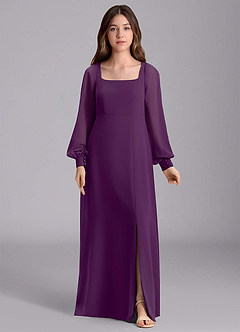 Azazie Bondi Junior Vestido de Uva de Gasa de Corte en A con Blusón image7