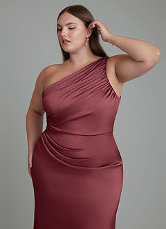 Azazie Akilah Jurken voor bruidsmeisjes Jurk van Stretch Satijn met Zeemeermin One-shoulder Merlot image13