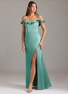 Azazie Callie Brautjungfernkleider Wandelbar A-Linie Gestreift Stretch-Satin Kleid Aqua image5