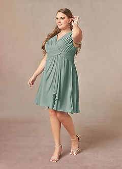 Azazie Theron Mother of the Bride Dresses Silver Sage A-Line V-Neck Pleated Chiffon Dress image8