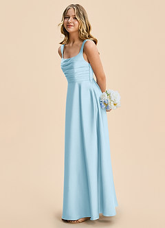 Azazie Azaria Junior Sky Blue A-Line Pleated Stretch Satin Dress image4