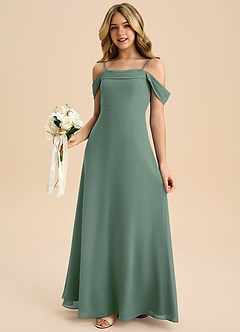Azazie Anselie Junior Eucalyptus A-Line Off the Shoulder Chiffon Dress image4