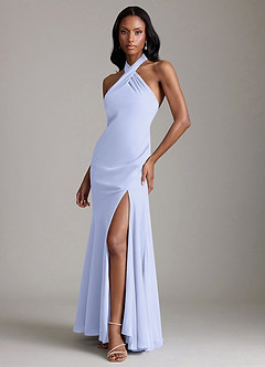 Azazie Lorena Vestidos de damas de honor Vestido de Lavanda de Gasa de Corte Sirena con Plisado image4