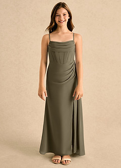 Azazie Moxie Girls Formal Abiti da Ragazza di Fiori Abito A-Line in Chiffon Pizzo Willow Green image3