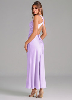 Azazie Evadne Vestidos de damas de honor Vestido de Lila de Satén Elástico de Corte Recto con Plisado image2