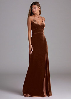 Azazie Becca Jurken voor bruidsmeisjes Jurk van flueel met Kolom Omber image3