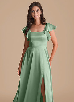 Azazie Bondi Vestidos de damas de honor Vestido de Matcha de Satén Metálico de Corte en A con Lazo image6