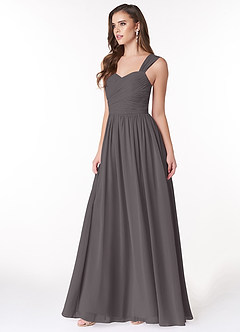 Azazie Zapheira Bridesmaid Dresses Steel Grey A-Line Ruched Chiffon Dress image3
