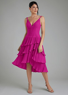 Azazie Rosa Vestidos de damas de honor Vestido de Fucsia de Gasa de Línea A con Plisado image4