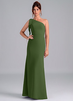 Azazie Rinna Jurken voor bruidsmeisjes Jurk van Chiffon met Zeemeermin One-Shoulder Olijf image1