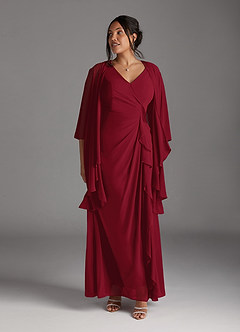 Azazie Manuella Mother of the Bride Dresses Burgundy A-Line V-Neck Pleated Chiffon Dress image12