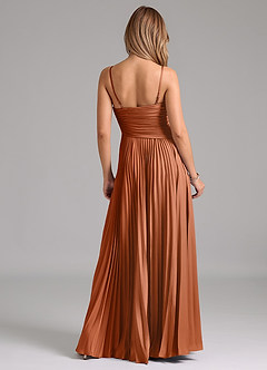 Azazie Vini Robes de demoiselle d'honneur Robe Trapèze en Satin extensible Plissée Cuivre image6