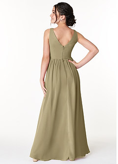 Azazie Sawyer Junior Moss Green A-Line Pleated Chiffon Dress image2