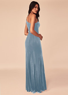 Azazie Kala Bridesmaid Dresses Dusty Blue A-Line One Shoulder Velvet Dress image4