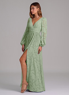 Azazie Norah Brudtärnklänningar Klä av A-Linje i Blommig Utbrändhet Långärmad Dusty Sage image3