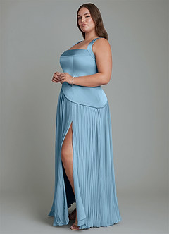 Azazie Stephanie Bridesmaid Dresses Steel Blue A-Line Pleated Stretch Satin Dress image10