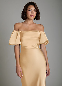 Azazie Lea Bridesmaid Dresses Gold Mermaid Off the Shoulder Stretch Satin Convertible Dress image5