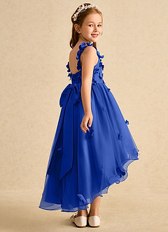 Azazie Tweety Robe Demoiselle D'honneur Fillette Robe Trapèze en Tulle Dentelle Bleu Roi image6