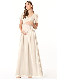 Azazie Verna Maternity Bridesmaid Dresses A-Line V-Neck Ruched Chiffon Floor-Length Dress image1