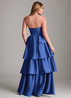 Azazie Faye Bridesmaid Dresses Royal Blue A-Line Ruched Stretch Satin Dress image2