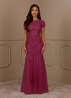Azazie Laurie Mother of the Bride Dresses Mulberry Mermaid Scoop Sequins Tulle Dress image2