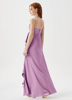Azazie Kaylee Junior Robe Trapèze en Satin extensible avec ceinture Glycine image5